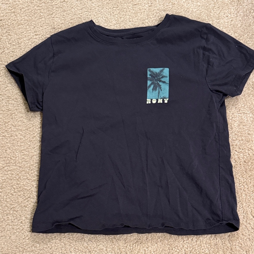 Roxy Dark Blue Kids Tee with Tropical Graphic